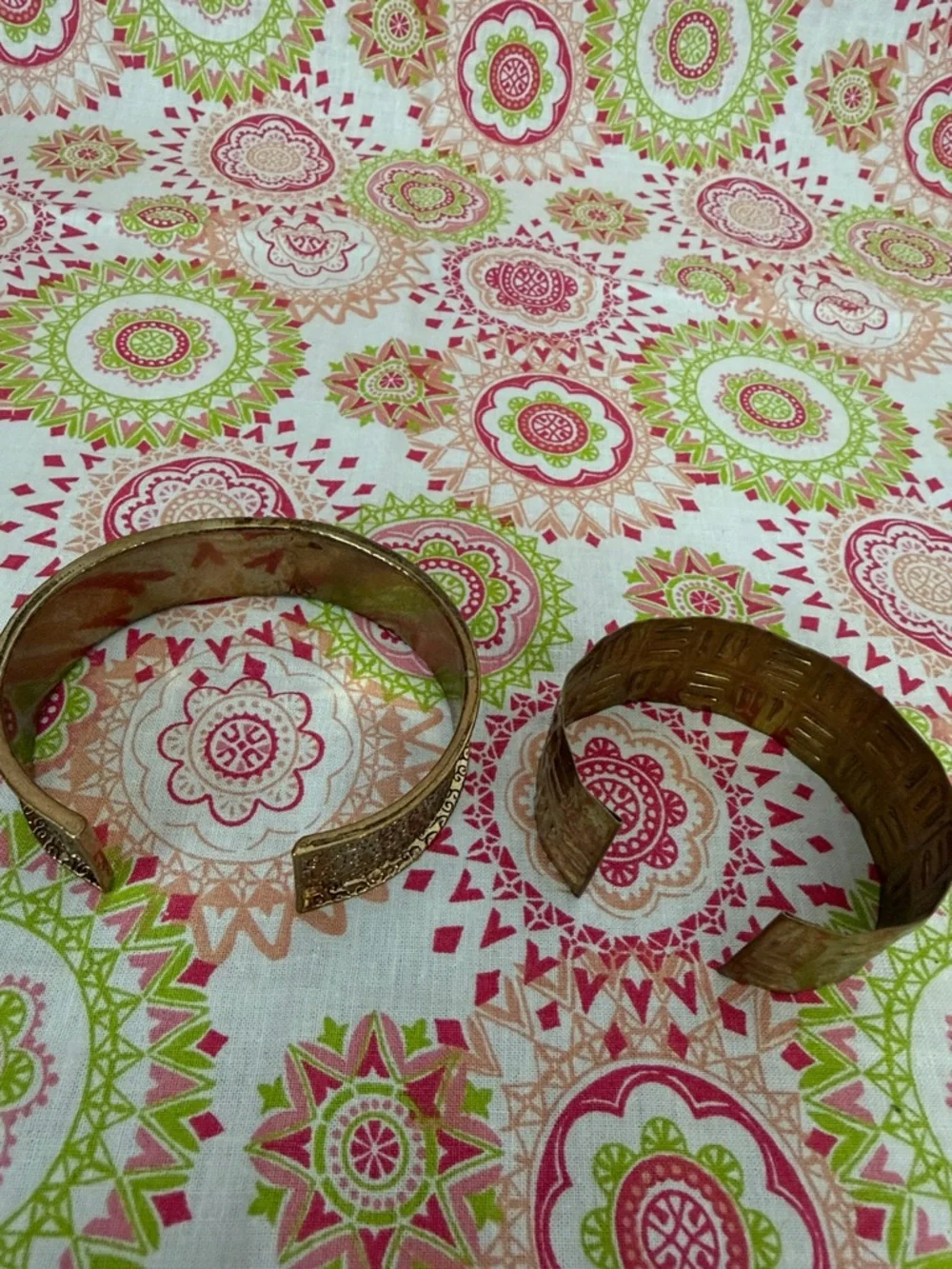 Set of two Vintage Brass & Copper Etched Cuff Bracelet